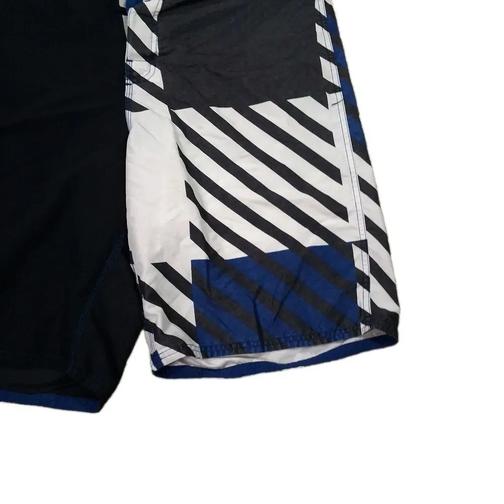 Ironman Triathlon Men's Board Shorts Size 34 Black Blue White Striped Swim...